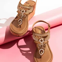 Inc.5 Women's Antique Gold Back Strap Wedges image 1