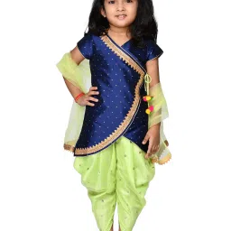 Saka Designs Kids Navy & Green Printed Kurti with Dhoti & Dupatta image 1