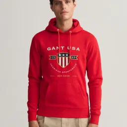 GANT Red Regular Fit Embroidered Hooded Sweatshirt image 1