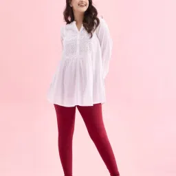 go colors! Go Colors Soft Cotton Stretch Ankle Length Leggings For Women | Breathable, Mid Rise, Bright Red image 1