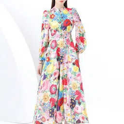 JC Collection Women Mandarin Collar Floral Printed Maxi Dress image 5
