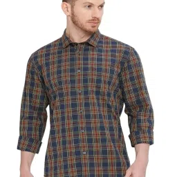 Basics Navy Cotton Slim Fit Checks Shirt image 1