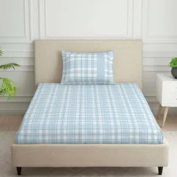 Spaces Blue 144 TC Cotton Single Flat Bedsheet with 1 Pillow Cover image 1