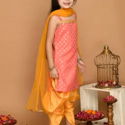 Saka Designs Kids Peach & Mustard Printed Kurta with Dhoti & Dupatta image 3
