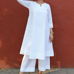 House Of Moxa White Cotton Solid Kurta Pyjama Set image 1