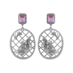 Rihi by P.C. Chandra Jewellers 92.5 Sterling Silver Pink Stone Oval Drop Earrings for Women & Girls image 1