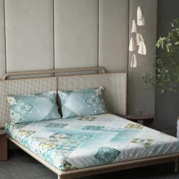 DDECOR Live beautiful Turquoise Cotton Ethnic 145 TC Double Flat Bedsheet with 2 Pillow Covers image 1