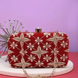Gaurapakhi Red Embroidered Small Clutch-image-12