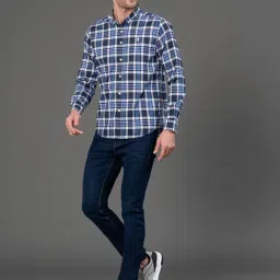Red Tape Cobalt Blue Regular Fit Check Shirt image 5