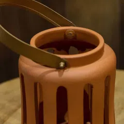 Ellementry Lupa Antique Gold Terracotta Large Round Lantern with Metal Handle image 5