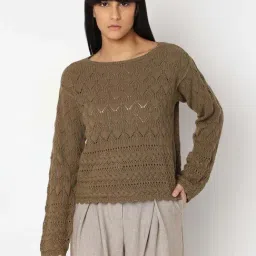 Vero Moda Brown Cotton Self Design Pullover image 2