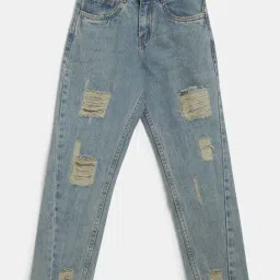 Tales & Stories Kids Green Cotton Distressed Jeans-picture-19