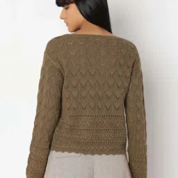Vero Moda Brown Cotton Self Design Pullover image 3