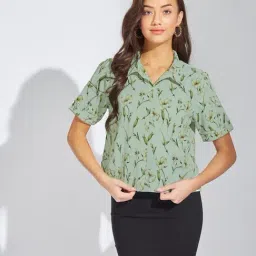Latin Quarters Green Print Short Sleeves Casual Shirt-picture-3