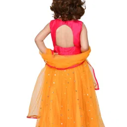 Saka Designs Kids Pink & Orange Embellished Lehenga with Choli & Dupatta image 2