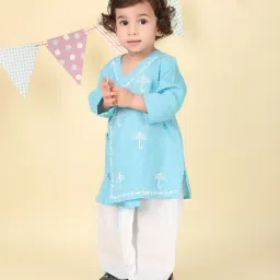 Fabindia Infant Boys Blue Cotton Chikankari 2pc Dhoti Set image 3