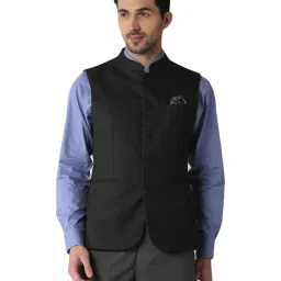 Peter England Black Regular Fit Self Pattern Nehru Jacket image 1