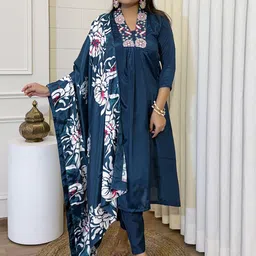 Ekta Textiles Women Floral Embroidered Regular Kurta with Pyjamas & With Dupatta image 4