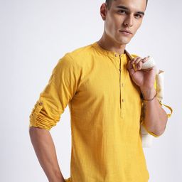 Anouk Rustic Band Collar Roll-Up Sleeves Straight Kurta-picture-3