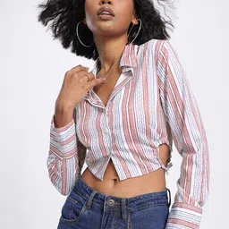 glitchez Artistic Stripes Cut-Out Waist Shirt Style Crop Top image 5