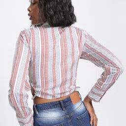 glitchez Artistic Stripes Cut-Out Waist Shirt Style Crop Top image 3