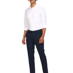 Arrow Navy Regular Fit Flat Front Trousers image 4