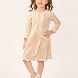 Bonkids Girls Abstract Printed Round Neck Gathered Cotton A-Line Dress-picture-35