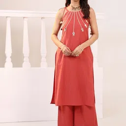 MISRI Women Embroidered Pure Cotton Kurta with Palazzos-image-31