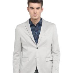 Basics Silver Full Sleeves Notched Lapel Blazer-picture-7