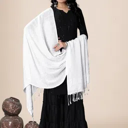 EBADAT Womens White Viscose Rayon Solid Scarf image 4