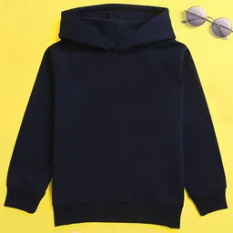 NUSYL Full Sleeves Solid Hooded Sweatshirt - Navy Blue-image-0