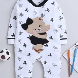 BUMZEE Full Sleeves Bear Embroidered & Bow Printed Romper - White-image-17