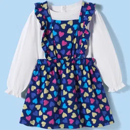 Babyhug Cotton Knit Full Peasant Sleeves Solid Colour Top & Heart Printed Frock - Navy Blue-picture-32