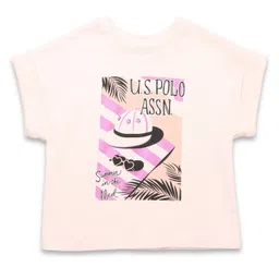 US Polo Assn Cotton Knit Half Sleeves T-Shirt With Beach Theme Print - Pink-image-26