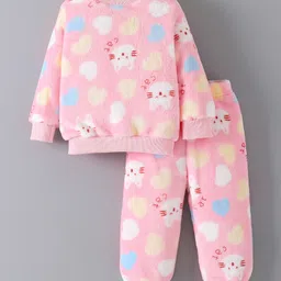 Mark & Mia Full Sleeves Winter Wear Night Suit With Cat & Hearts Print - Pink-picture-29