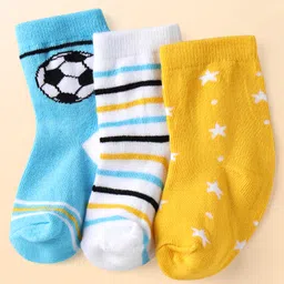 Cute Walk by Babyhug Knit Ankle Length Anti Bacterial Socks with Stripe & Star Design Pack of 3 - Yellow White & Light Blue-picture-33