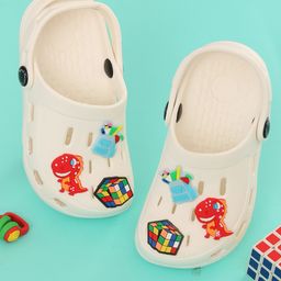 Yellow Bee Backpack & Dinosaur Applique Detailed Perforated Slingback Clogs - White-picture-33