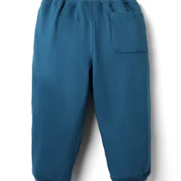 Babyhug Cotton Looper Knit Full Length Cut & Sew Lounge Pant with Text Print & Detailing - Teal Blue image 2