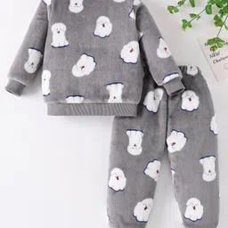 Mark & Mia Full Sleeves Winter Wear Night Suit with Puppy Print - Grey image 2