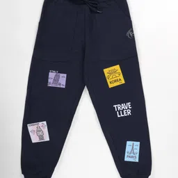 Kiddopanti Pack Of 2 Cotton Fleece Knit London And Seoul Text Printed Track Pant - Navy & Maroon image 3