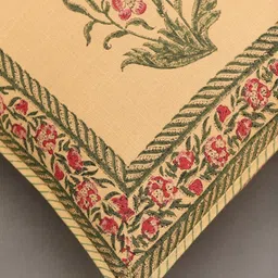 JAYPORE Cream & Green Floral Block Printed Pure Cotton Square Cushion Cover image 4
