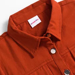 kookie kids india Kookie Kids Cotton Woven Full Sleeves Collared Shirt Dress with Front Buttons & Pockets - Rust Orange image 3