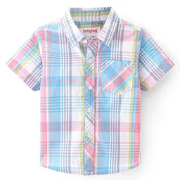 Babyhug Cotton Woven Half Sleeves Checked Shirt & California Print T-Shirt - Multicolor image 4