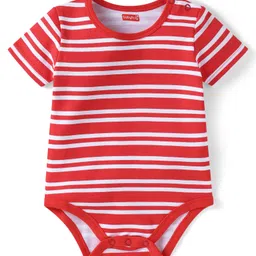 Babyhug 100% Cotton Knit Half Sleeves Onesies with Stripes & Star Design Pack of 3 - Navy Blue & Red image 4