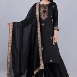 Rujave Ethnic Motifs Woven Design Key Hole Kurta With Sharara & Dupatta-image-34