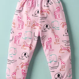 Mini Donuts Sinker Knit Full Sleeves Co-ord Night Suit with Animal Print - Pink image 5