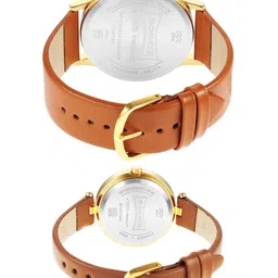 Sonata Brass Dial & Leather Straps Couple Analogue Watch 7710587041YL01 image 4