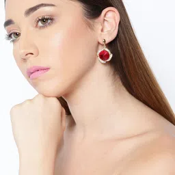 Crunchy Fashion Red & Gold-Toned Circular Drop Earrings image 3