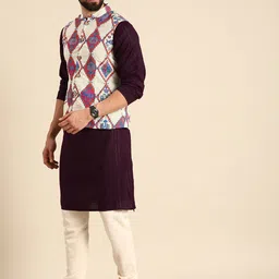 Anouk Men White Woven Design Nehru Jacket image 2