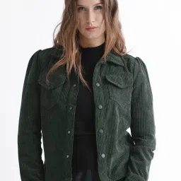 RAREISM Green Polyester Solid Long Sleeves Jacket image 1